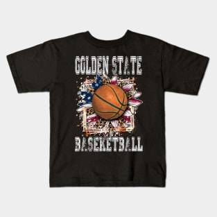 American Flag Personalized Golden State Proud Name Basketball Kids T-Shirt